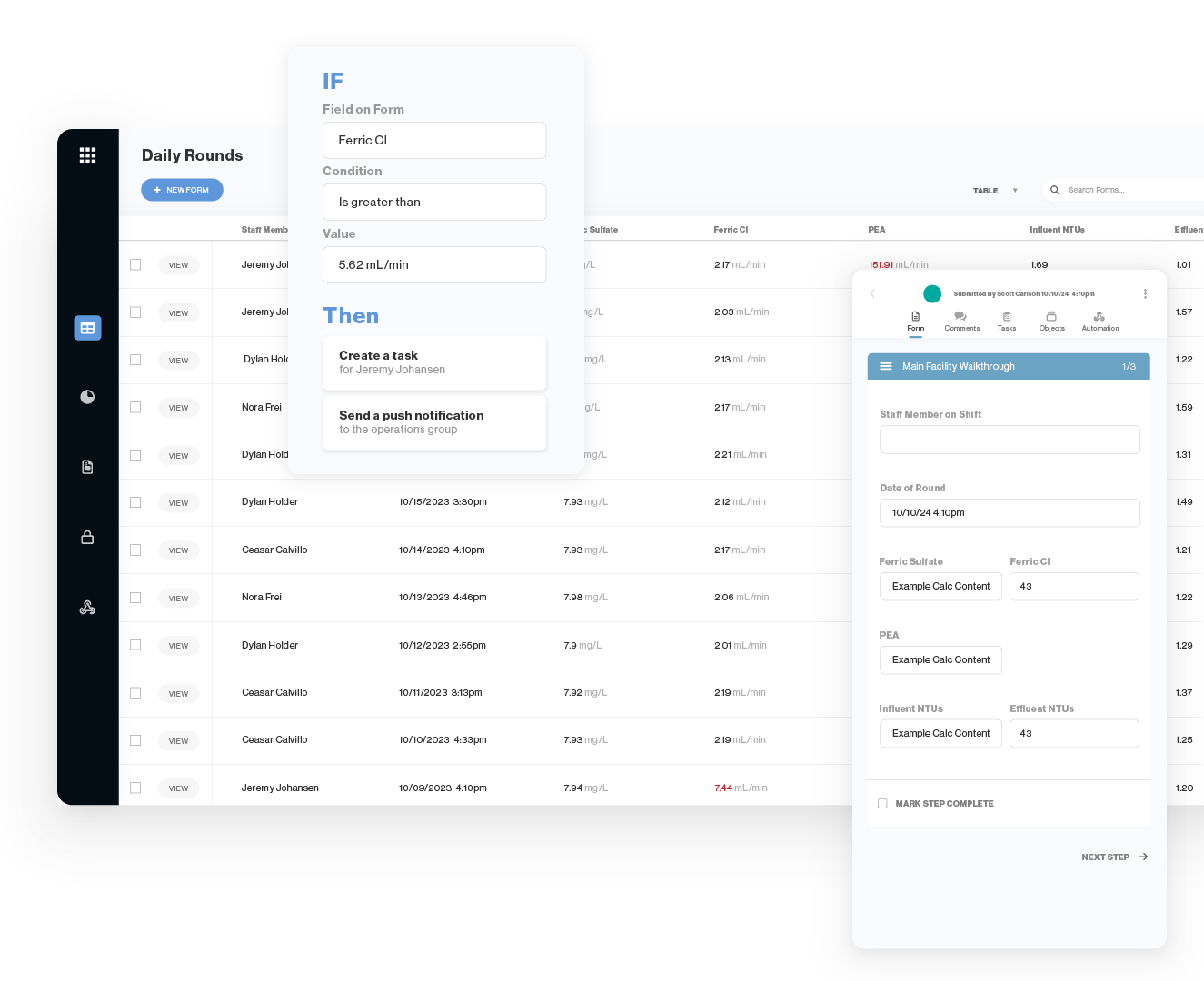 OCore daily rounds forms with conditional automation and a mobile facility walkthrough form